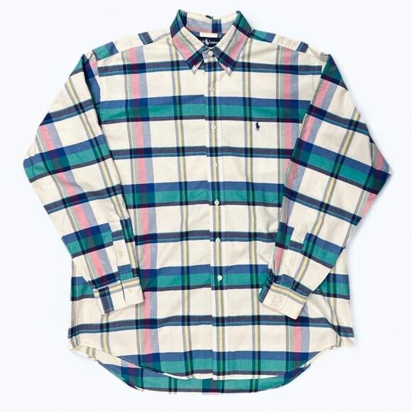 Polo Ralph Lauren Shirt Mens Large Multicolor Plaid Button Down Blaire Cotton - Picture 1 of 10